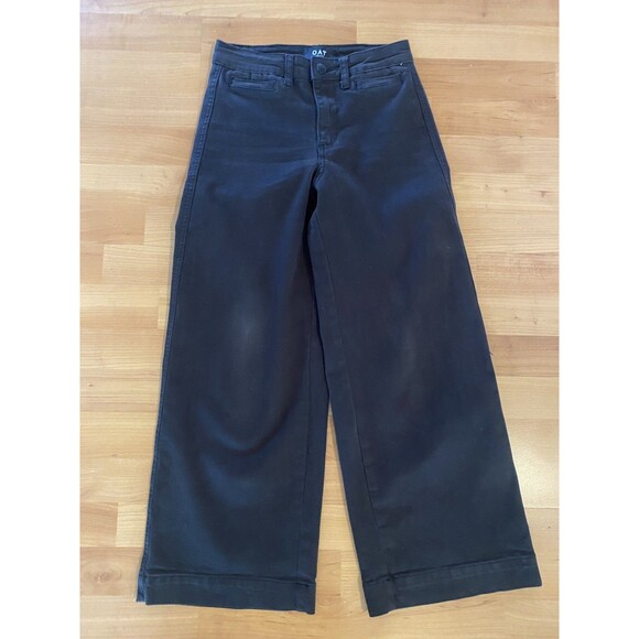 OAT New York High Rise Wide Leg Crop Jeans Womens 24‎ Black Stretch Denim - Picture 1 of 8